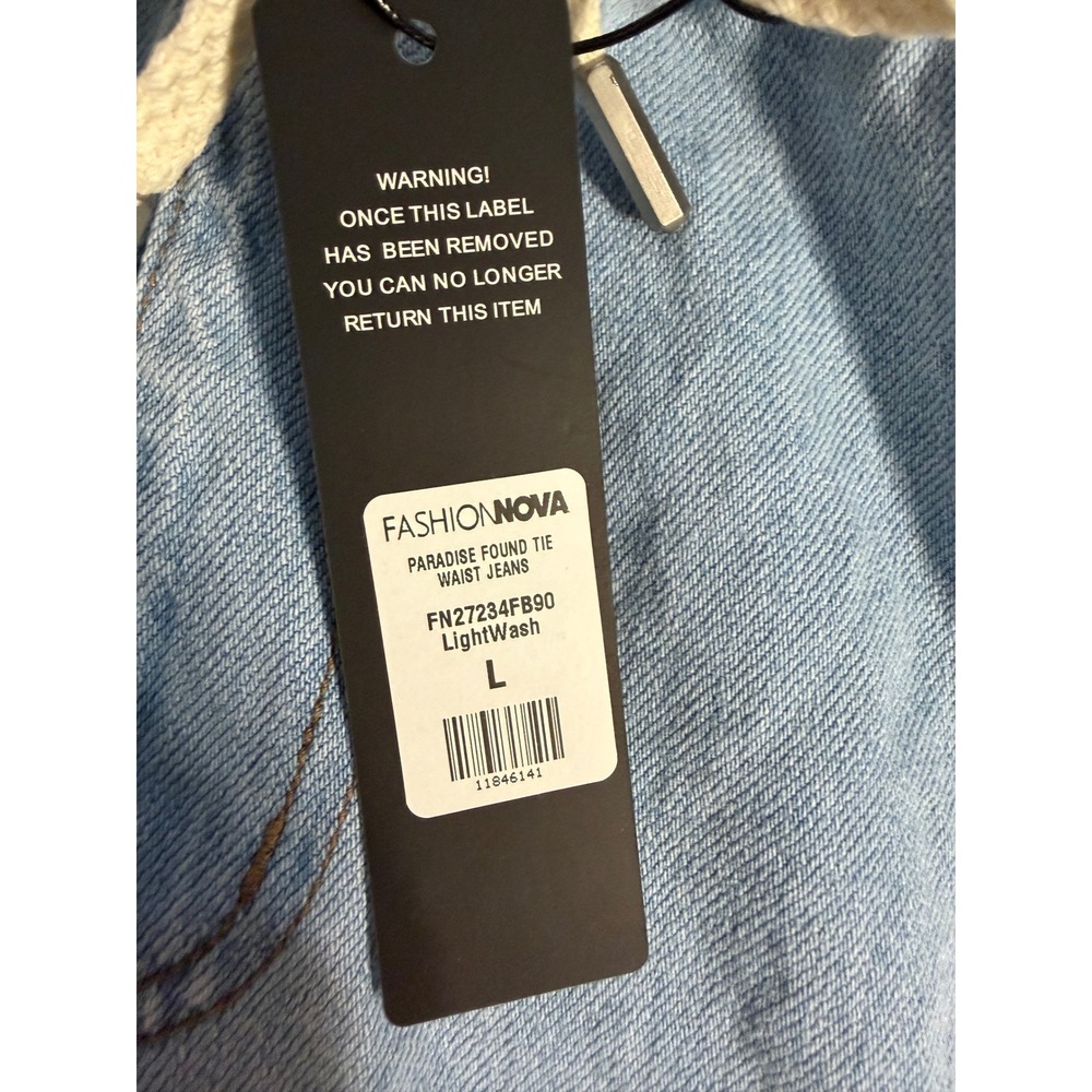 Fashion Nova Paradise Found Tie Waist Jeans Light Wash Wide Leg Cargo Large NWT - Picture 3 of 4